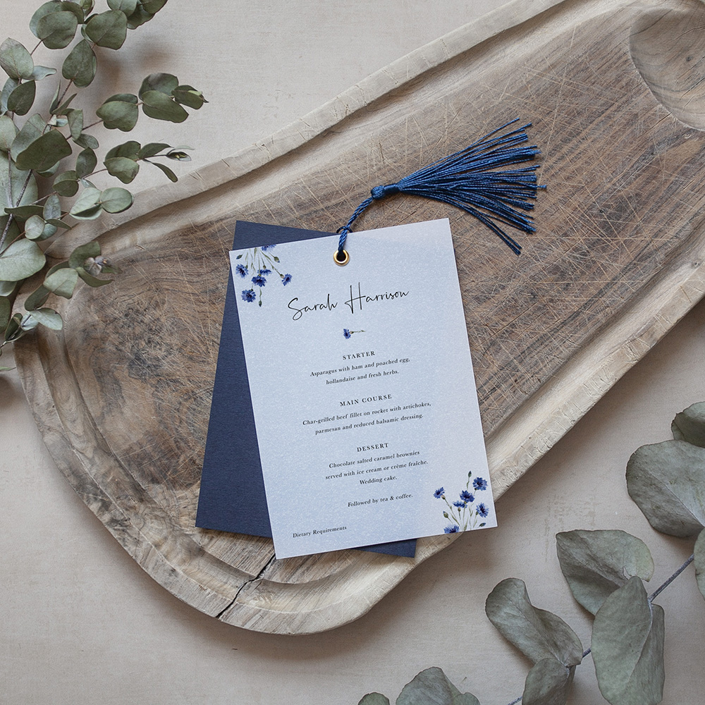 Cornflower Blue Layered Vellum Menu
